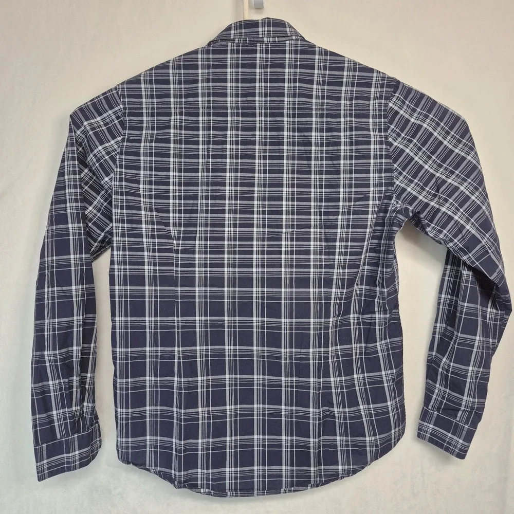Killer Mens Navy Blue White Plaid Button Down Shirt Long Sleeve Cotton Large